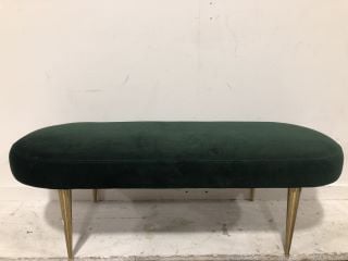 1 X DARK GREEN VELVET STYLE FOOTSTOOL WITH GOLD METAL LEGS - APPROX RRP £145