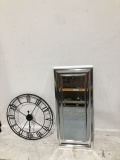 2 X ITEMS TO INCLUDE 1 X BOWEN MIRROR IN SILVER AND 1 X METAL CLOCK IN BLACK - RRP £165