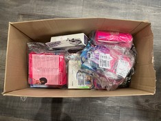 BOX OF ASSORTED ITEMS TO INCLUDE BARBIE WIRED HEADPHONES AND FROZEN DVD PLAYER HEADPHONES. [JPTC65709]