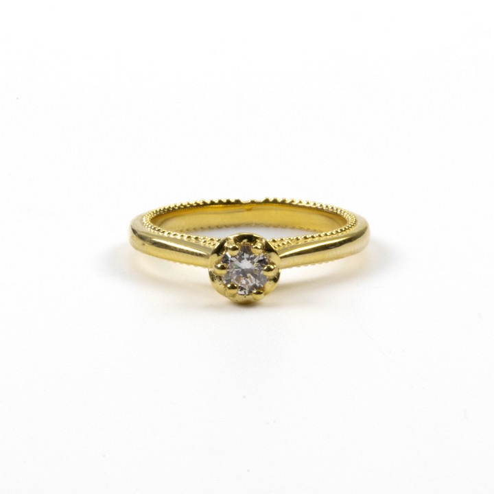 Silver Yellow Gold Plated Clear Round Faceted Stone with Fancy Double Shaft Ring, Size L, 3.1g