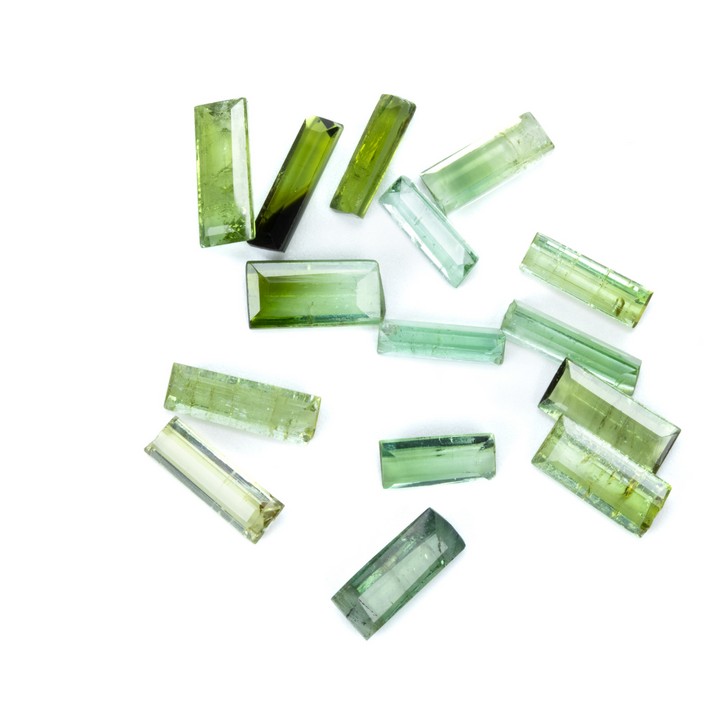 11.52ct Natural Green Tourmaline Emerald-cut Parcel of Gemstones, 7.4x3.3-9.6x4.3mm.  Auction Guide: £250-£350