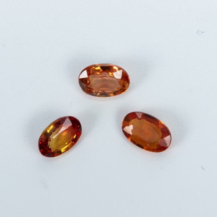 1.68ct Natural Ceylon Orange Sapphire Faceted Oval-cut Trio of Gemstones, 6x4mm.  Auction Guide: £150-£200