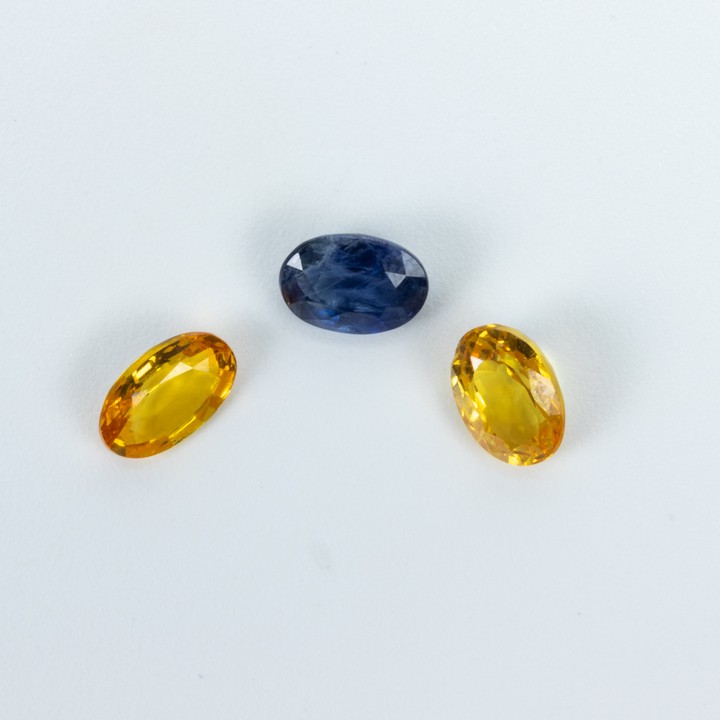 1.91ct Natural Ceylon Multi Colour Sapphire Faceted Oval-cut Trio of Gemstones, 6x4mm