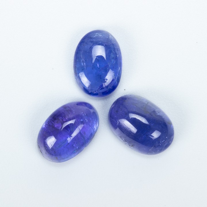 6.93ct Natural Tanzanite Cabochon Oval-cut Trio of Gemstones, 6.5x9.5 and 6.5x9mm