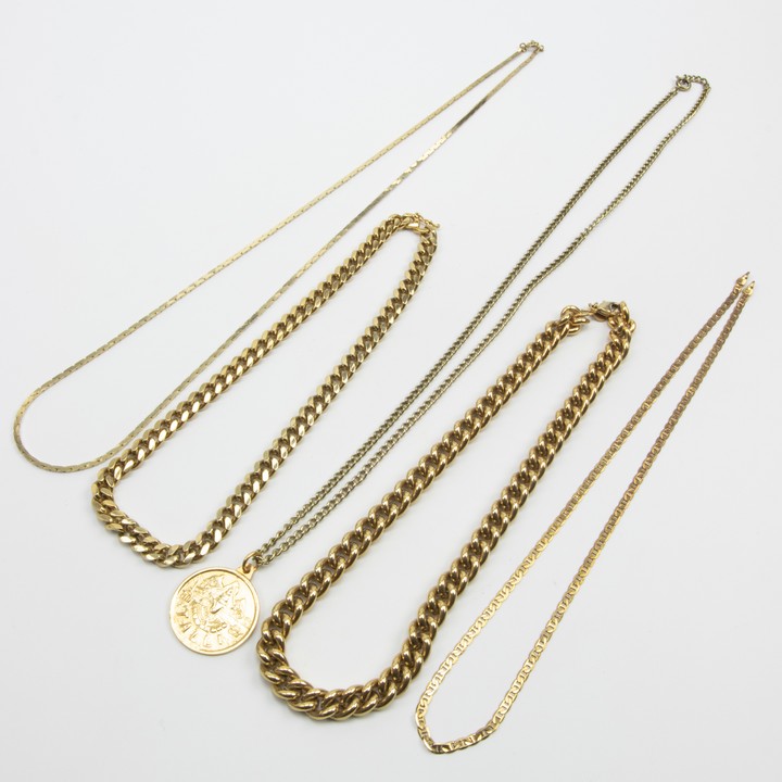 Gold Plated Metal Selection of Five Chains and Pendant, 127.6g (VAT Only Payable on Buyers Premium)