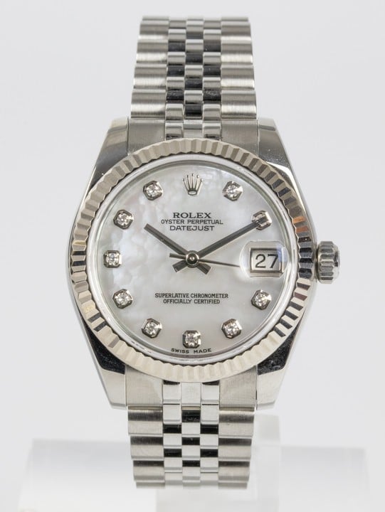 Rolex Datejust 31 Ref: 178274 Automatic Watch. 31mm Stainless Steel Case with 18ct White Gold Fluted Bezel, Mother of Pearl Diamond Dial and Stainless-Steel Jubilee Bracelet. Age: 2019. Comes with Bo