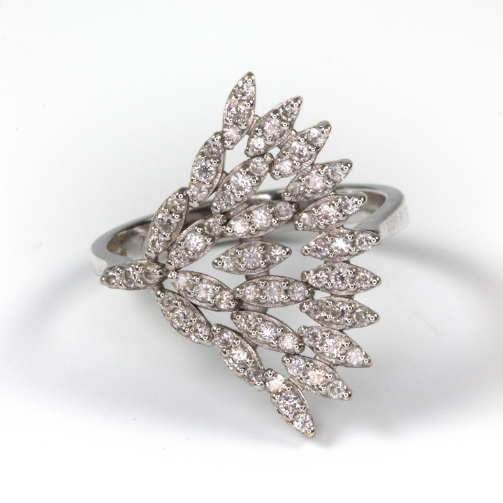 18K White 0.61ct Diamond Feathers Ring, Size N, 4.3g.  Auction Guide: £600-£800