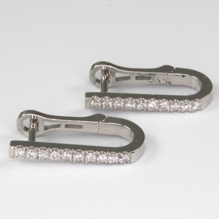 14K White 0.25ct Diamond Rectangular Hoop Earrings, 1.5cm, 2.4g.  Auction Guide: £400-£500