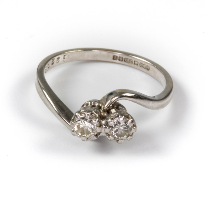 18ct White Gold 0.20ct Diamond Two Stone Twist Ring, Size H½, 2.3g.  Auction Guide: £250-£350