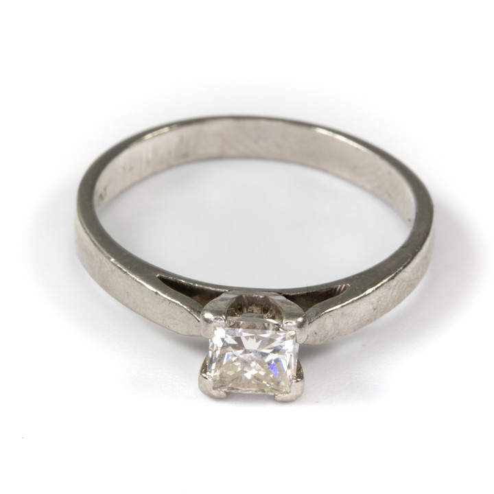 Platinum 0.35ct Diamond Princess-cut Single Stone Ring, Size N, 4.1g. Colour K-L, Clarity VS2-VS3.  Auction Guide: £200-£300 (VAT Only Payable on Buyers Premium)