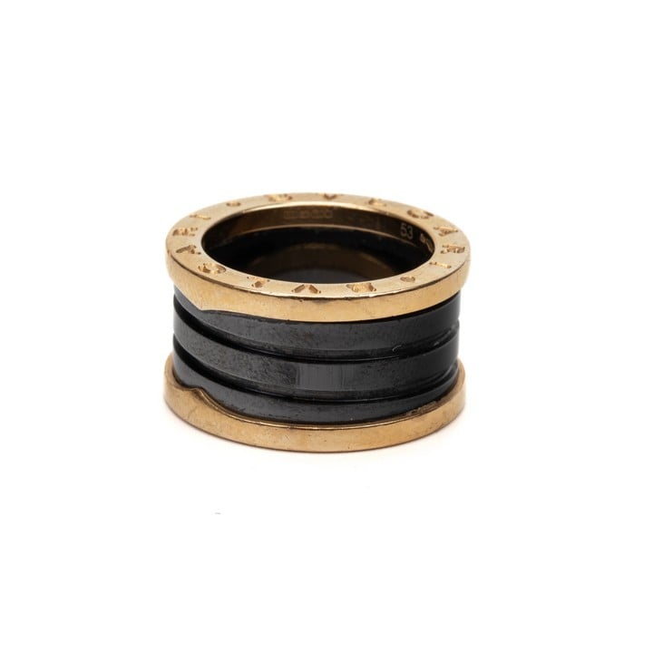 18ct Rose Gold with Black Ceramic Spiral B.Zero 1 Bvlgari Ring, Size M (53), 10.6g. Box and Papers.  Auction Guide: £400-£600 (VAT Only Payable on Buyers Premium)