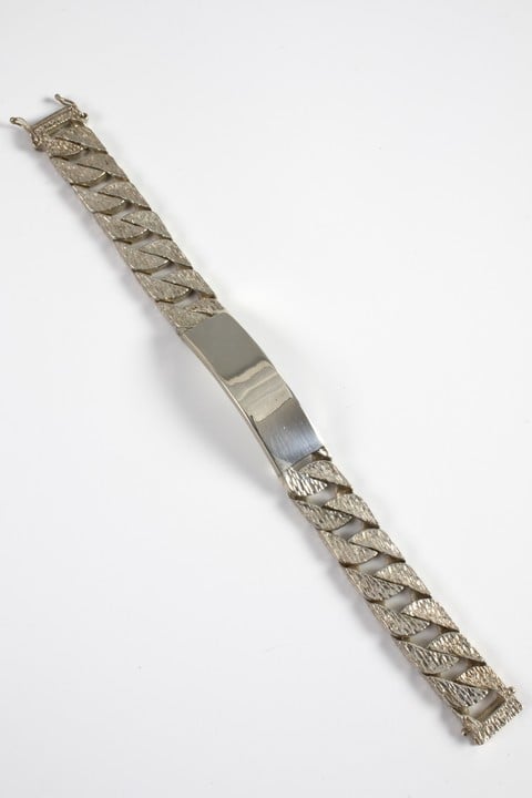 Silver Textured Square Curb ID Bracelet, 20cm, 78.6g (VAT Only Payable on Buyers Premium)