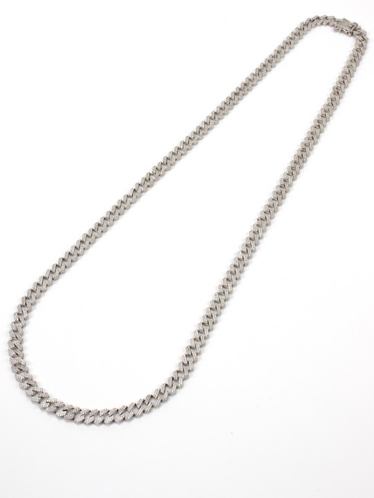 Silver Clear Stone Pavé Curb Chain, 76cm, 69.7g (VAT Only Payable on Buyers Premium)