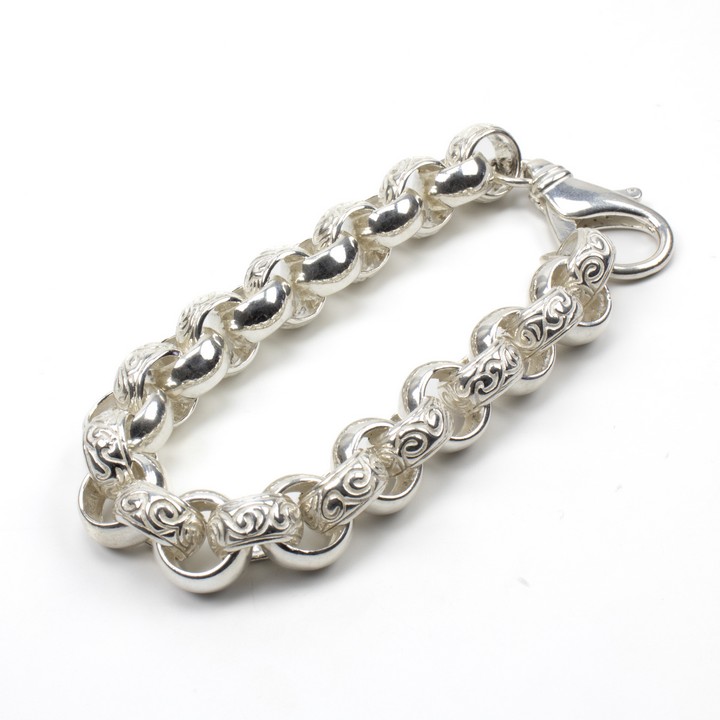 Silver Patterned Link Chunky Belcher Bracelet, 22cm, 45g (VAT Only Payable on Buyers Premium)