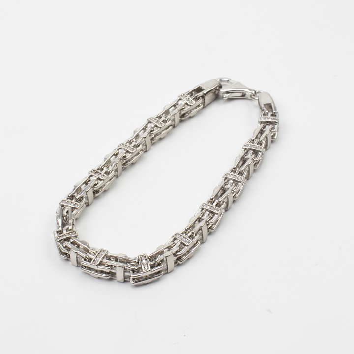 Silver Clear Stone Double Box Chain Bracelet, 21cm, 22.3g (VAT Only Payable on Buyers Premium)