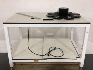 WHITE METAL TABLE WITH THERMO SCIENTIFIC THERMOTOR T3 MICROPLATE CAROUSEL RRP £450