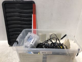 PLASTIC CONTAINER WITH ASSORTMENT OF POWER CABLES AND WIRES RRP £100
