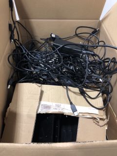 BOX OF ASSORTED ITEMS TO INCLUDE POWER CABLES AND ADAPTERS RRP £120