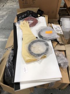 A PALLET OF MIXED MEDICAL MACHINERY PARTS TO INCLUDE LARD RUBBER GLOVES FOR SAFETY CABINET