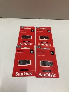 4 X SANDISK CRUZER BLADE USB 2.0 FLASH DRIVE 32GB