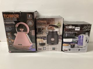 3 X TOWER KETTLES TO INCLUDE LED COLOUR CHANGING 1.7L KETTLE
