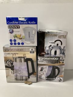 4 X ASSORTED KETTLES TO INCLUDE DAEWOO