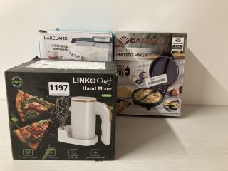 3 X ASSORTED ITEMS TO INCLUDE LINK CHEF HAND MIXER