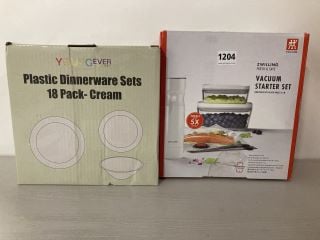 2 X ASSORTED ITEMS TO INCLUDE PLASTIC DINNERWARE SETS
