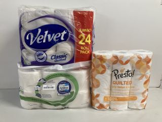 3 X ASSORTED PACKS OF TOILET PAPER TO INCLUDE PRESTO