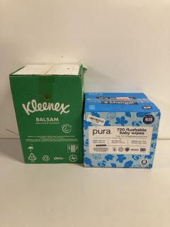 2 X ASSORTED ITEMS TO INCLUDE PURA 720 FLUSHABLE BABY WIPES