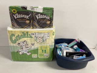 QTY OF ASSORTED ITEMS TO INCLUDE KLEENEX TISSUES