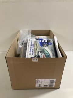 BOX OF ASSORTED ITEMS TO INCLUDE LED CEILING LAMP & PARKING SENSORS FOR ALL CAR MODELS