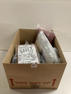 BOX OF ASSORTED ITEMS TO INCLUDE REVERSIBLE BED SHEETS