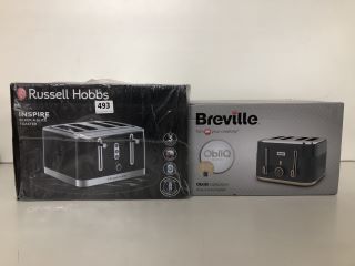 2 X FOUR SLICE TOASTERS, RUSSELL HOBBA AND BREVILLE