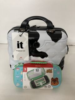 IT COW LUGGAGE BAG AND A NINTENDO SWITCH CARRY CASE
