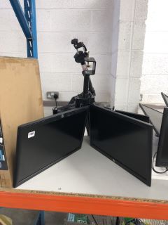 3 X HP MONITORS AND TWO WALL MOUNTS (UNTESTED)