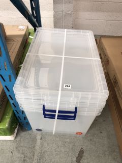 3 X CLEAR STORAGE CONTAINERS 83L