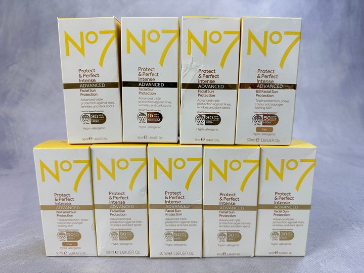 No7 Health & Beauty Items 9x Various Protect & Perfect Intense Sun Protection (VAT ONLY PAYABLE ON BUYERS PREMIUM)