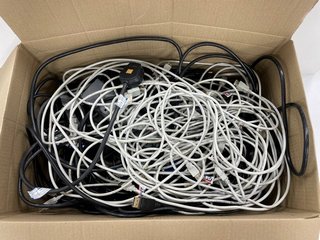 BOX OF ASSORTED USB, ETHERNET, EXTENSION & OTHER CABLES. [JPTM113886]
