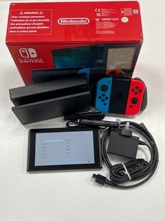 NINTENDO SWITCH 32 GB GAMES CONSOLE (ORIGINAL RRP - £259.99) IN RED/BLUE: MODEL NO HAC-001 (BOXED WITH DOCK, JOYCONS, WRIST STRAPS, HDMI & POWER CABLE) [JPTM113739]