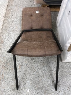 HAMPTON DARK BROWN LEATHER DINING CHAIR WITH BLACK METAL LEGS (DAMAGED LEGS) RRP £399: LOCATION - D3
