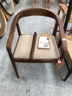NKUKU ANBU ACACIA UPHOLSTERED DINING CHAIR IN WASHED WALNUT RRP - £325: LOCATION - A7