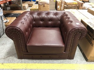 BRAVICH LEATHER CHESTERFIELD ARMCHAIR, BROWN LEATHER - RRP £349.99: LOCATION - C1