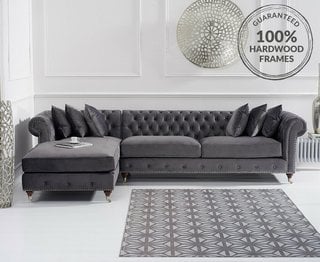 CHISWICK DARK GREY VELVET EXTRA LARGE LEFT FACING CHAISE SOFA - CHAISE PART ONLY - RRP £2099: LOCATION - A4