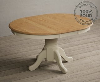HERTFORD/WHATLEY 100CM EXT ROUND PEDESTAL TABLE OAK/CREAM - RRP £799: LOCATION - A5 (KERBSIDE PALLET DELIVERY)