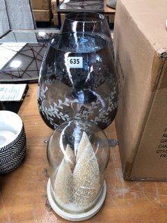 2 X EVA LARGE HURRICANE VASE TO INCLUDE GLASS DOME WITH LED LIGHT IN BEIGE: LOCATION - B6