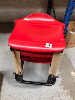 PACK OF 4 METAL FRAME PLASTIC SEAT STOOLS IN RED/BLACK: LOCATION - A3