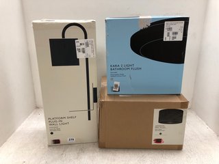 3 X ASSORTED JOHN LEWIS AND PARTNERS LIGHT ITEMS TO INCLUDE PLATFORM SHELF PLUG IN WALL LIGHT: LOCATION - D8