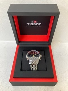 TISSOT SWISS MENS TACHYMETER 4 DIAL STAINLESS STEEL WATCH IN BLACK RRP - £475: LOCATION - WHITE BOOTH