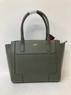 OSPREY LONDON PICCADILLY GRAINY HIDE TOTE BAG IN OLIVE RRP - £175: LOCATION - WHITE BOOTH